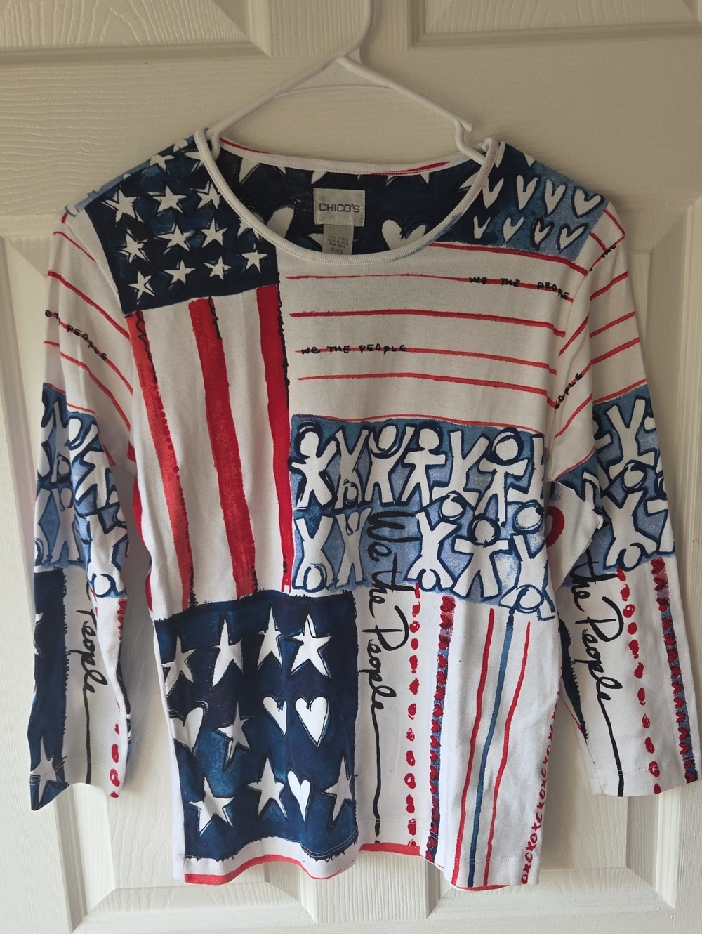 Chicos USA Patriotic Top Sz S We The People American Flag Long Sleeve Americana